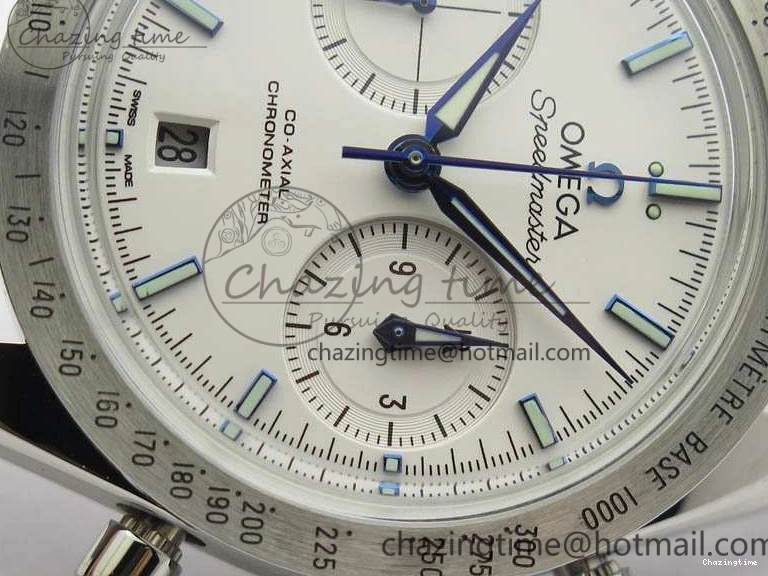 0808 Unique Speedmaster ’57 Co-Axial OMF 1:1 Best Edition White Dial Blue Markers A9300 (Free Leather Strap) 8132